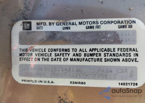 1981 Buick Century из США, поврежденный, VIN 1G4AH69N1BZ145136